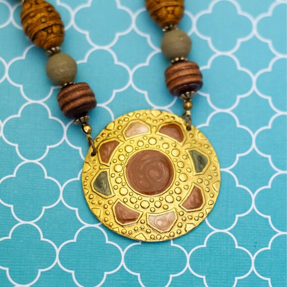 22 inch, Vintage Circular Bohemian Sun Floral Stylish Beads Necklace by LP - R35 - Picture 1 of 3